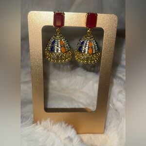 Multicolor Gold Jhumka Earrings Indian Pakistani